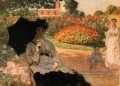 Camille dans le jardin avec Jean et sa nounou Claude Monet